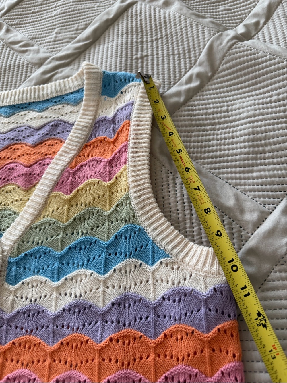 SHEIN Cream V-Neck Button-Front Sweater Vest with Pastel Stripes - Picture 5 of 9